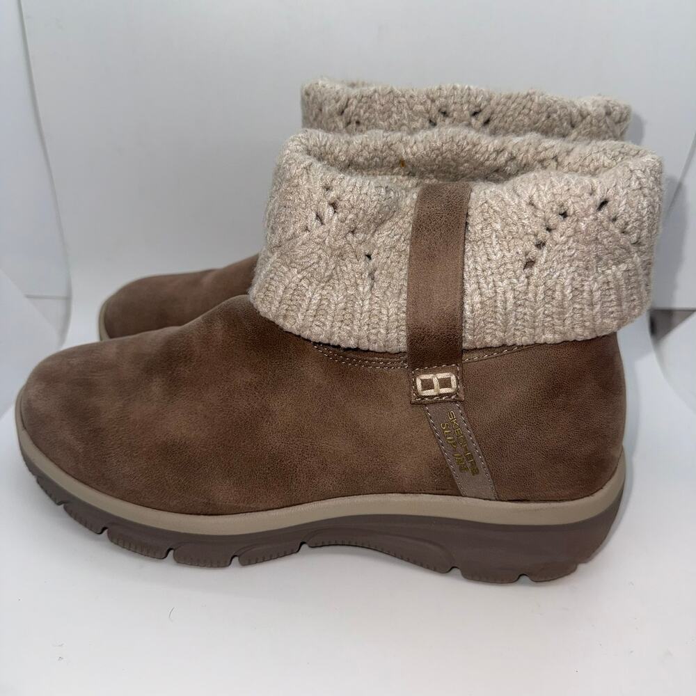 Skechers Slip-Ins Easy Going Winter Ankle Boots Women's Size 9 Brown Round Toe